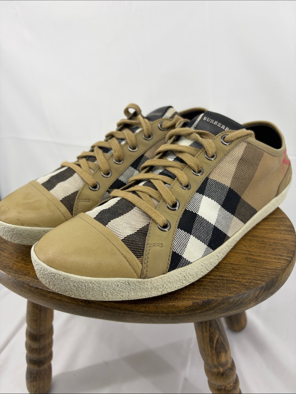 Vintage Burberry Housecheck Low-top Vulcanized Canvas Sneakers, Womens 40